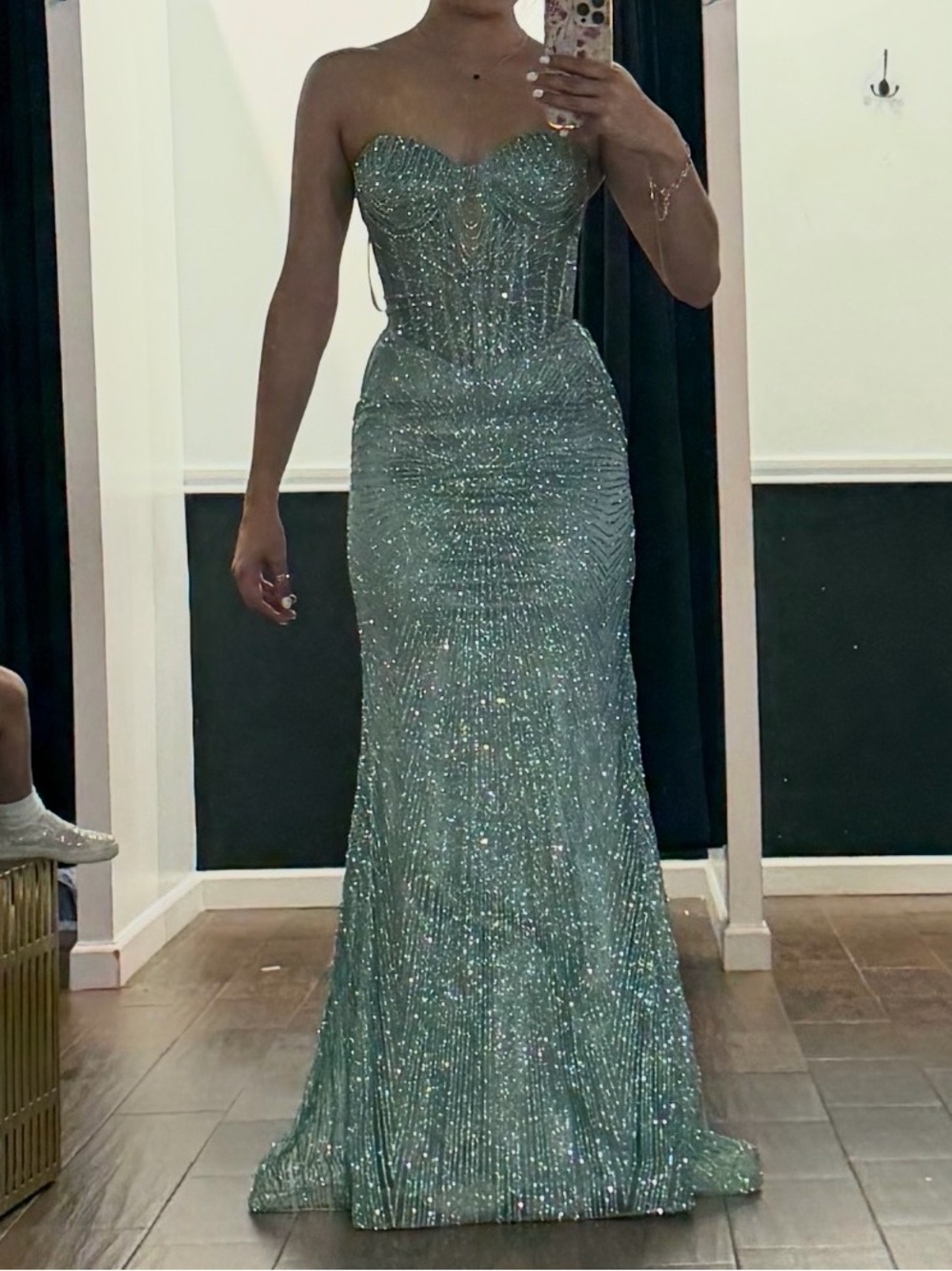 Strapless Sequin Evening Gown - Sparkling Sage Green